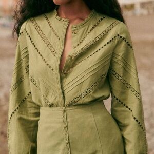 Sezane Athenais Blouse - EU 38 / US 6 - Olive Green